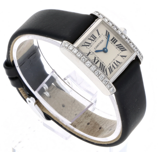 Cartier Tank Francaise 18k Petit modèle Full set, Factory diamond-set bezel