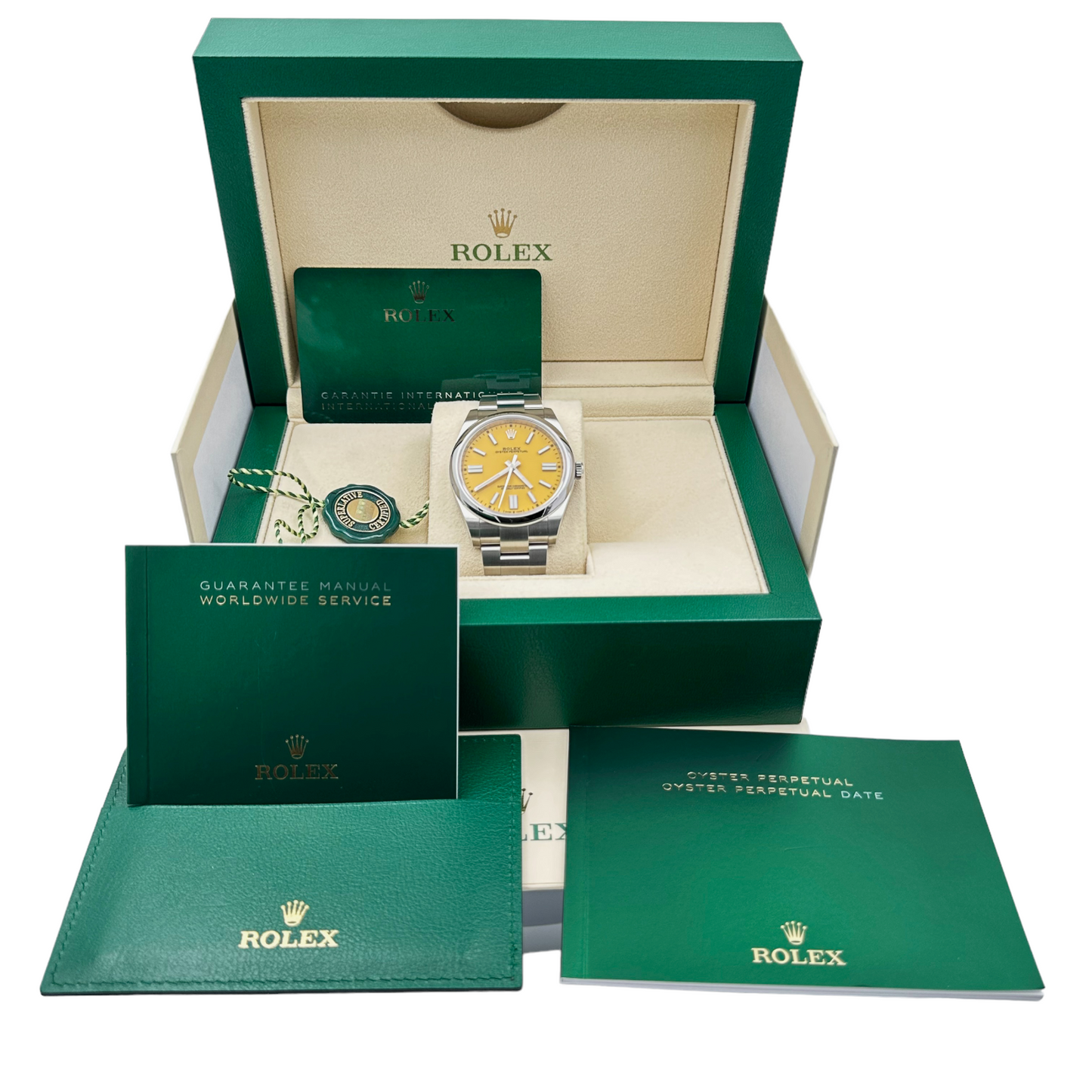 Rolex 124300 Oyster Perpetual 41 Yellow dial New full set
