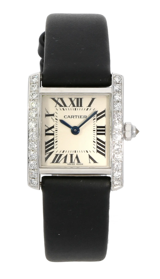 Cartier Tank Francaise 18k Petit modèle Full set, Factory diamond-set bezel