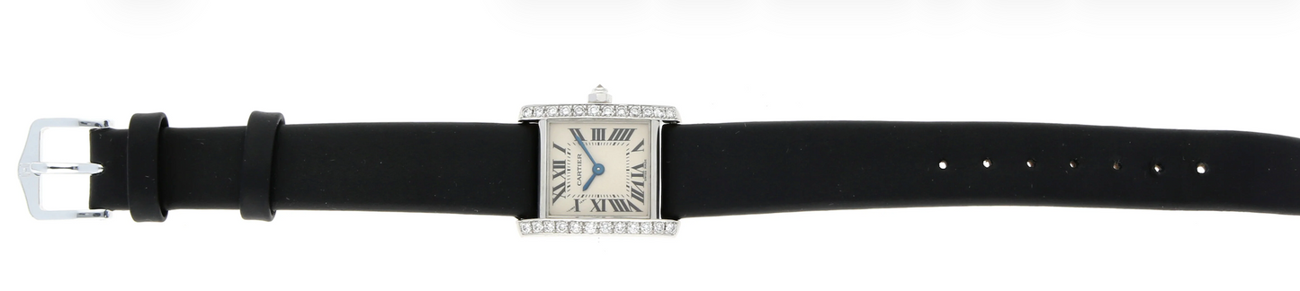 Cartier Tank Francaise 18k Petit modèle Full set, Factory diamond-set bezel