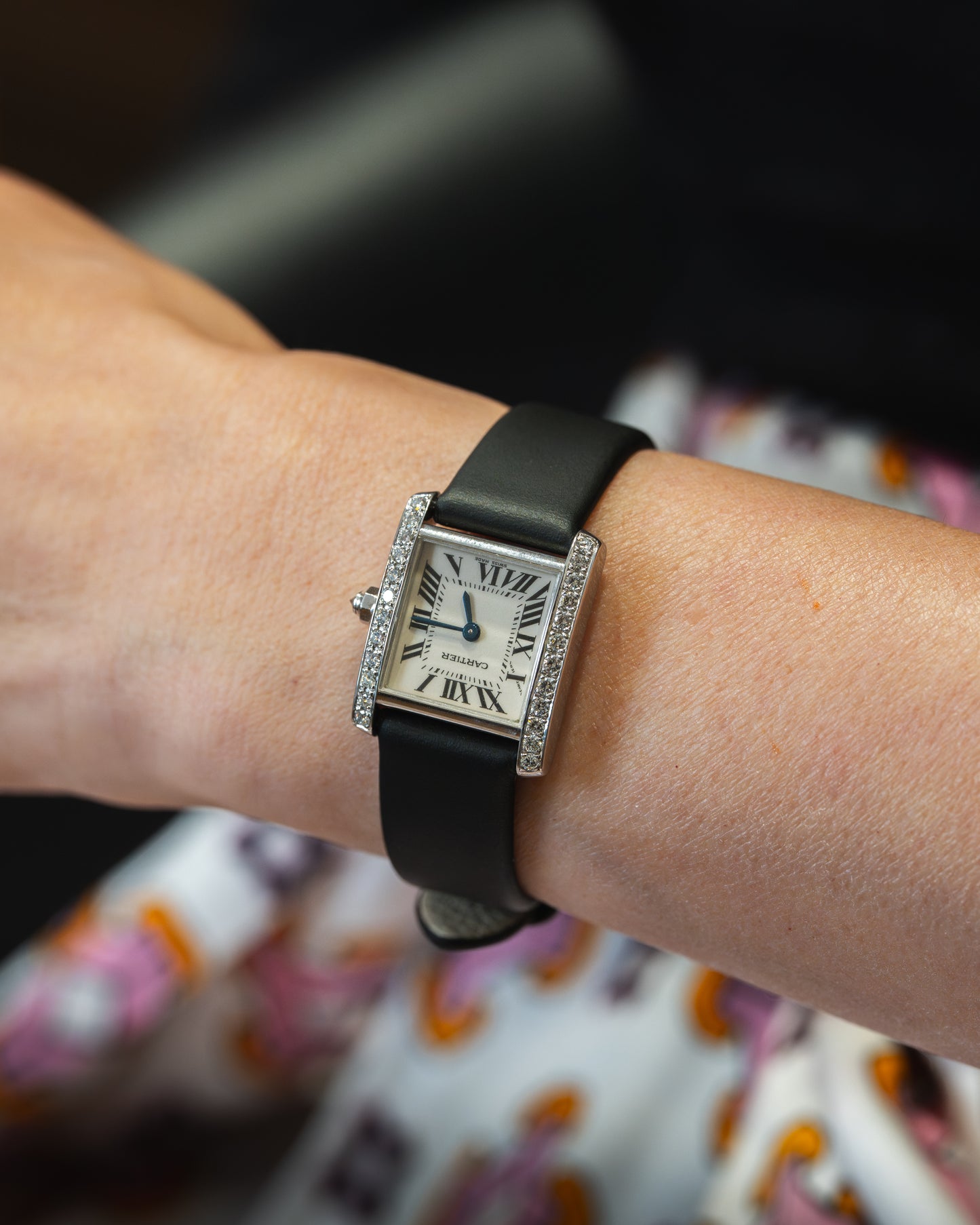 Cartier Tank Francaise 18k Petit modèle Full set, Factory diamond-set bezel
